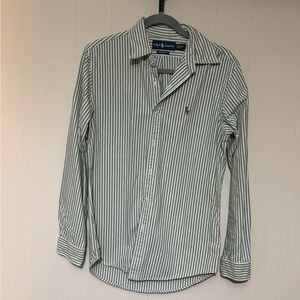 Ralph Lauren Men's Green and White Striped Shirt